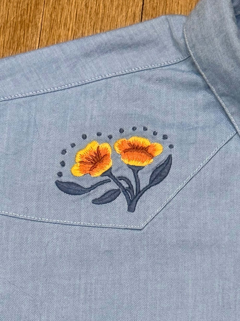 Howler Bros - Light Blue Western Shirt with Orange Poppy Embroidery - Large NWOT - Picture 2 of 8